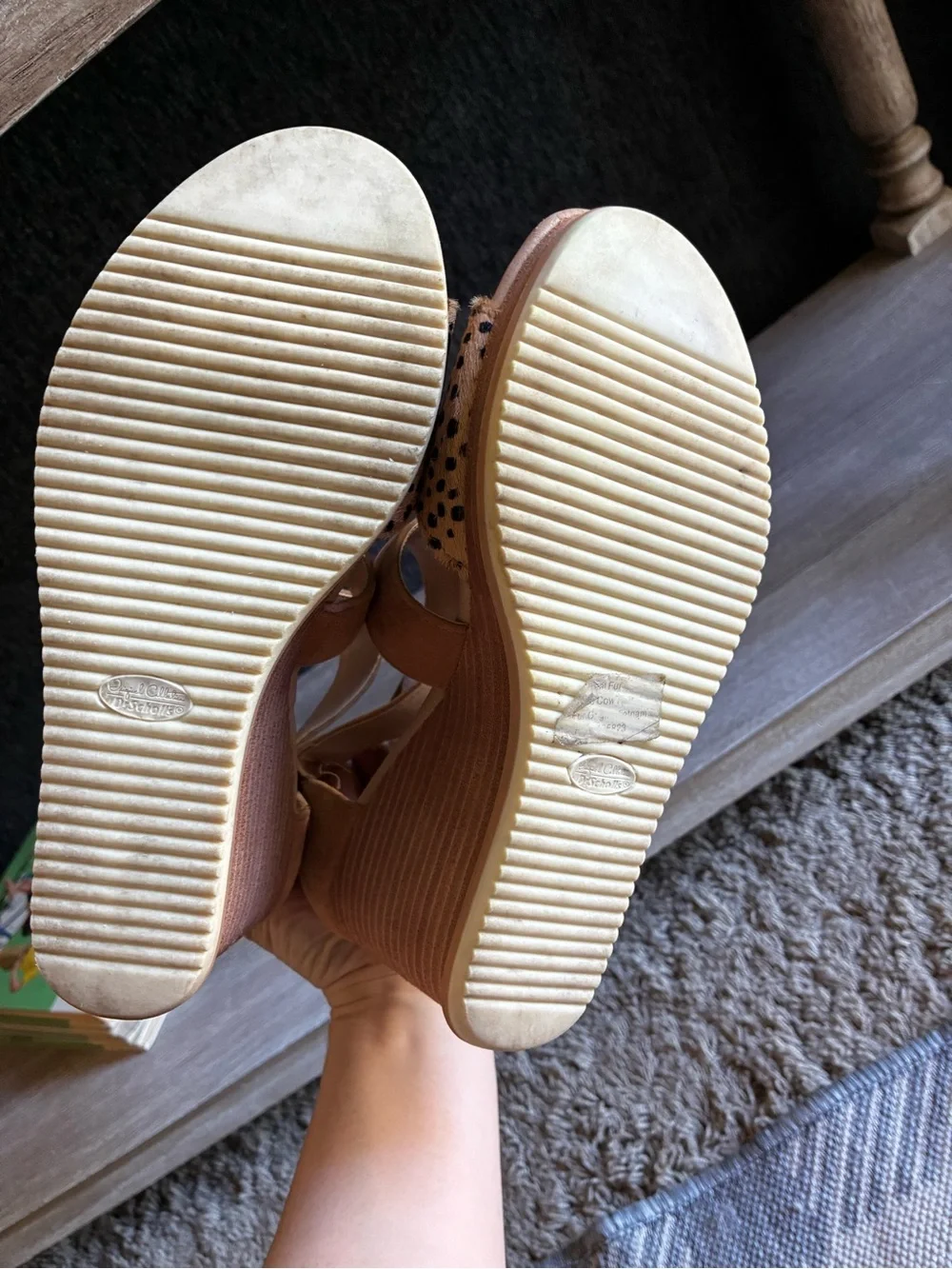 Dr Scholls Sweet Escape Wedge Sandals With Tan Suede And Animal Print Toe Strap